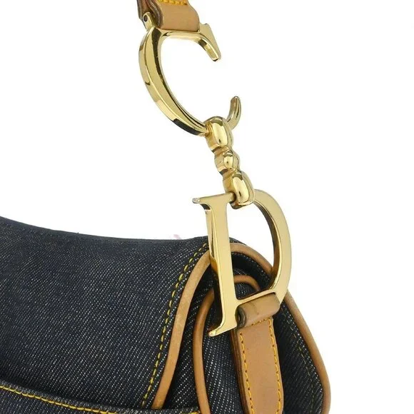 Christian Dior Blue Beige Denim Double Saddle Handbag RU0091 155955 - Picture 3 of 10
